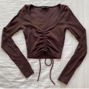 Zara Chocolate Brown Ruched Crop Top